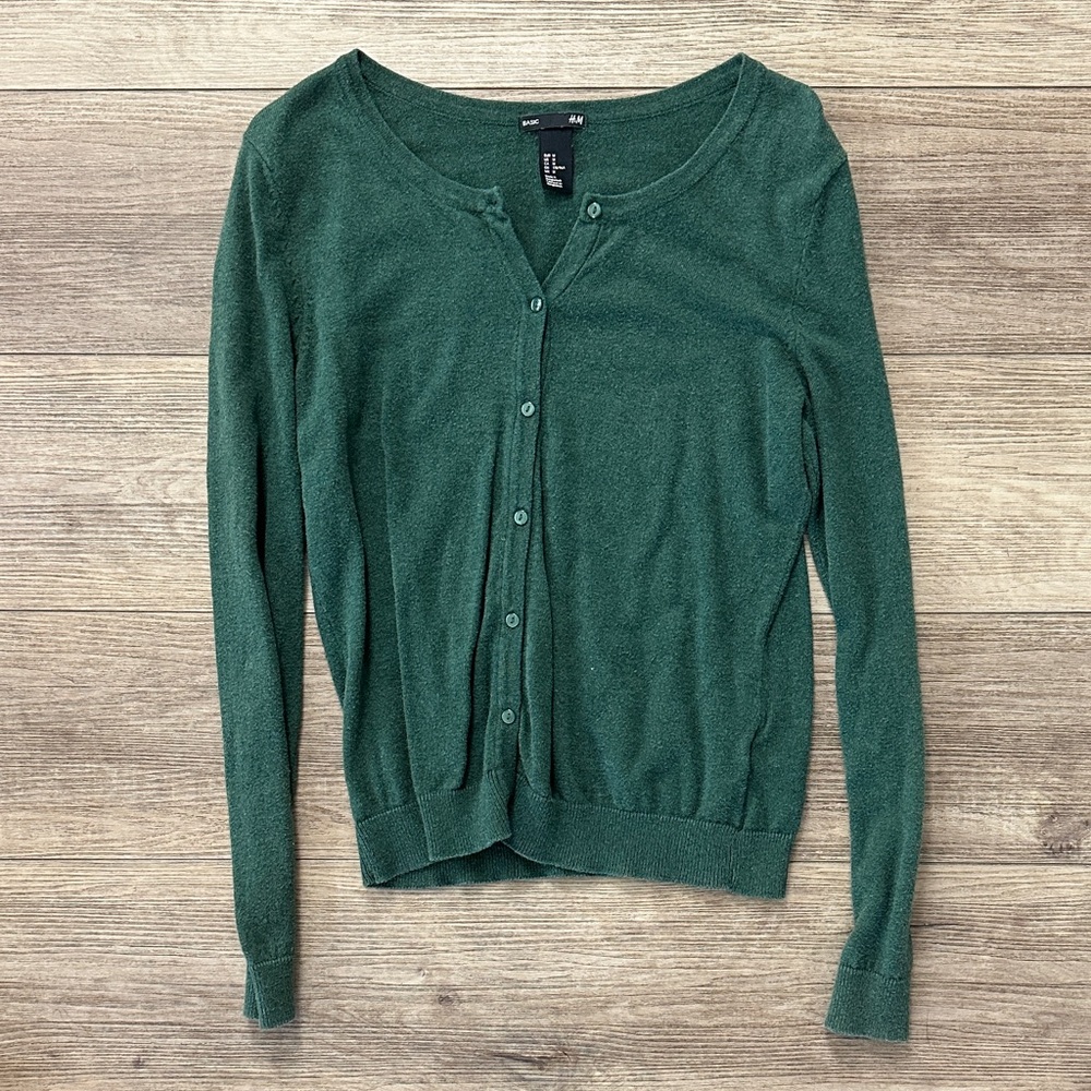 H&M Forest Green Button-Front Knit Cardigan